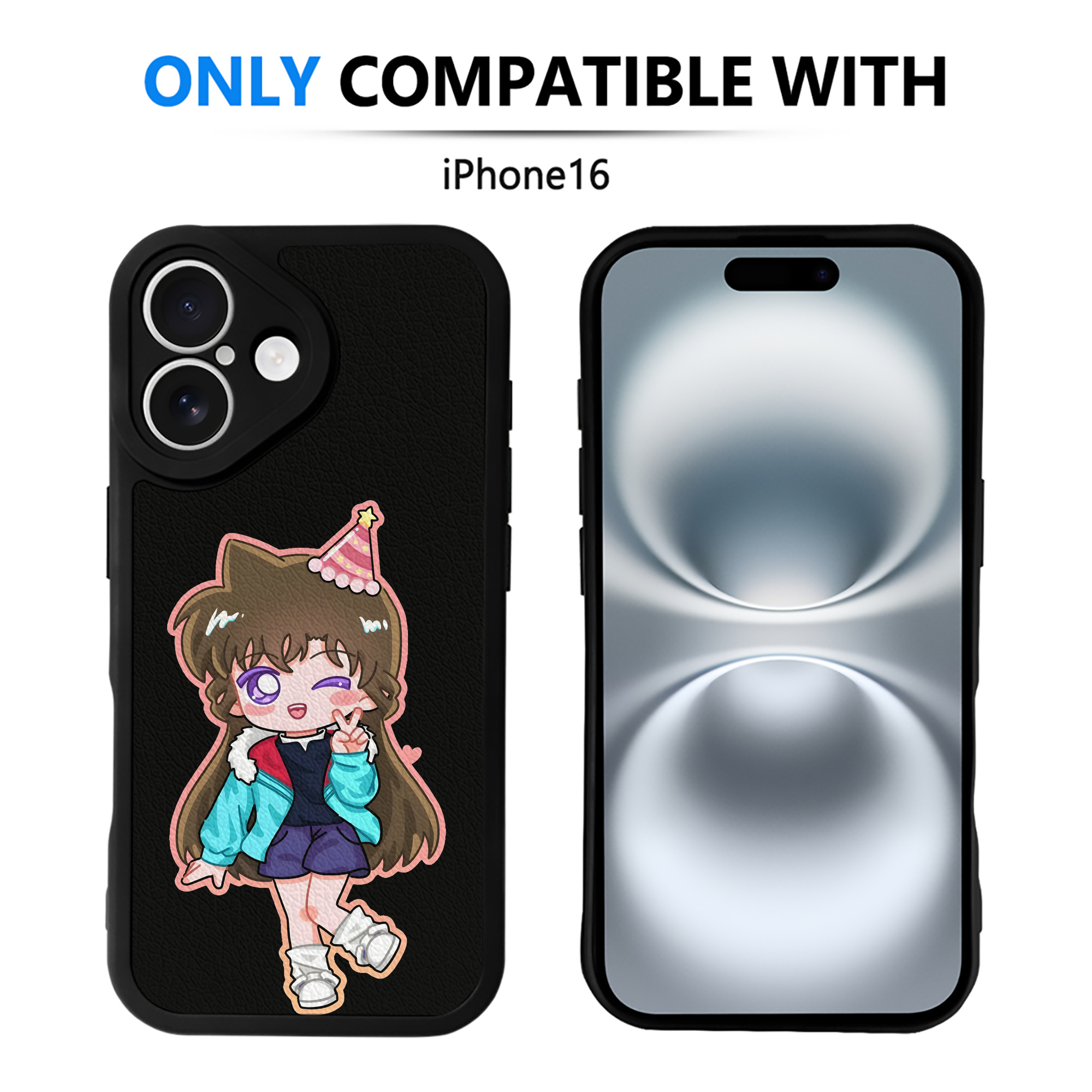 （画像用） 名探偵コナン 毛利 蘭 もうり らん、モーリ ラン Detective Conan Rachel Moore 【iPhone 16シリーズ対応】シリコンスマホケース（レザー調） 材質：シリコン